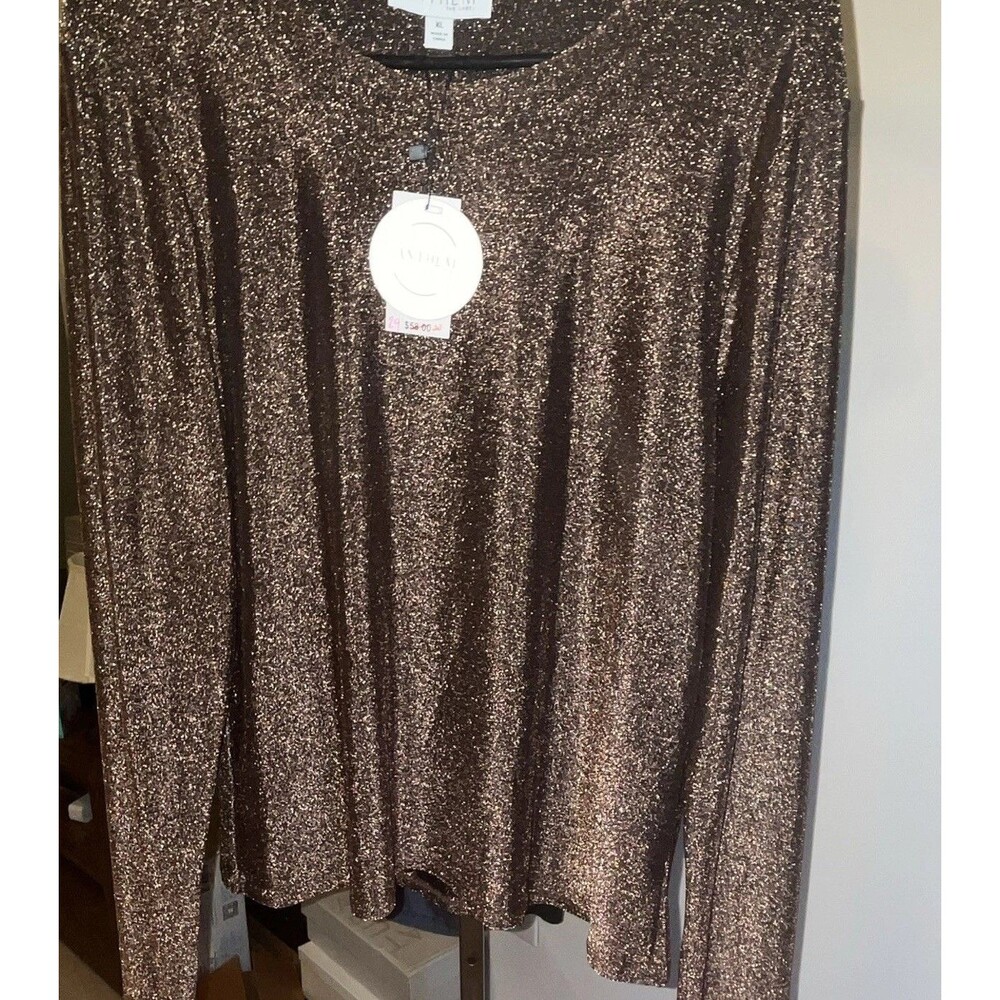 Anthem The Label Women's XL Gold/Black Glitter Knit Scoop Neck Pullover Top